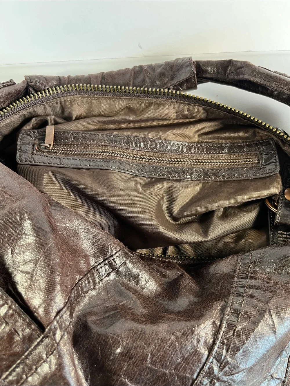 Matt & Nat Vegan Leather Dark Brown Hobo Shoulder Bag with Zippers & Keychain